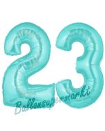 Zahl 23 Türkis, Luftballons aus Folie zum 23. Geburtstag, 100 cm, inklusive Helium