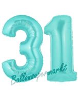 Zahl 31 Türkis, Luftballons aus Folie zum 31. Geburtstag, 100 cm, inklusive Helium