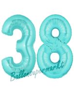 Zahl 38 Türkis, Luftballons aus Folie zum 38. Geburtstag, 100 cm, inklusive Helium