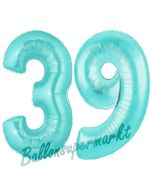 Zahl 39 Türkis, Luftballons aus Folie zum 39. Geburtstag, 100 cm, inklusive Helium