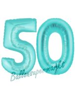 Zahl 50, Türkis, Luftballons aus Folie zum 50. Geburtstag