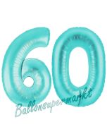 Zahl 60, Türkis, Luftballons aus Folie zum 60. Geburtstag