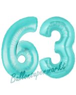 Zahl 63 Türkis, Luftballons aus Folie zum 63. Geburtstag, 100 cm, inklusive Helium
