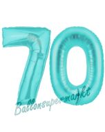 Zahl 70, Türkis, Luftballons aus Folie zum 70. Geburtstag
