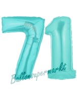 Zahl 71 Türkis, Luftballons aus Folie zum 71. Geburtstag, 100 cm, inklusive Helium
