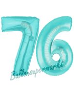 Zahl 76 Türkis, Luftballons aus Folie zum 76. Geburtstag, 100 cm, inklusive Helium