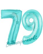 Zahl 79 Türkis, Luftballons aus Folie zum 79. Geburtstag, 100 cm, inklusive Helium