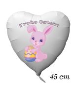 Osterhase mit Osterei, Frohe Ostern, Luftballon aus Folie in Herzform mit Helium