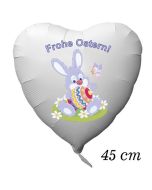 Osterhase mit Osterei und Schmetterling, Frohe Ostern, Luftballon aus Folie in Herzform mit Helium