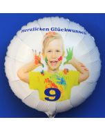 Fotoballon, weißer Luftballon aus Folie mit dem Foto Ihres Kindes zum Kindergeburtstag, Kinder-Foto auf dem Ballon, inklusive Helium