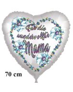 Für die wundervollste Mama. Herzluftballon in Satinweiß, 70 cm, mit Helium