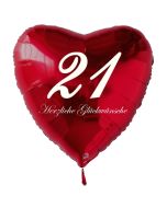 Roter Herzluftballon zum 21. Geburtstag, 61 cm