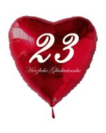 Zum 23. Geburtstag, roter Herzluftballon mit Helium