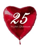 Zum 25. Geburtstag, roter Herzluftballon mit Helium