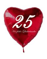 Zum 25. Geburtstag, roter Herzluftballon mit Helium