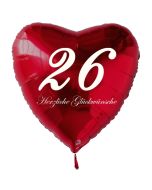 Zum 26. Geburtstag, roter Herzluftballon mit Helium