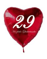 Zum 29. Geburtstag, roter Herzluftballon mit Helium