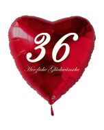 Zum 36. Geburtstag, roter Herzluftballon mit Helium