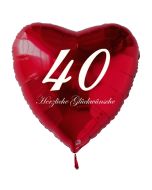 Zum 40. Geburtstag, roter Herzluftballon mit Helium