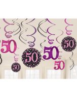 Dekoration zum 50. Geburtstag, Zahlenwirbler Pink Celebration