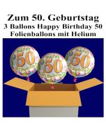 3 Ballons aus Folie mit Helium, Geburtstag 50, Dekoration zur Geburtstagsfeier und Geburtstagsgeschenk