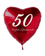 Zum 50. Geburtstag, roter Herzluftballon mit Helium