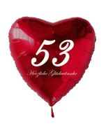 Zum 53. Geburtstag, roter Herzluftballon mit Helium