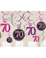 Dekoration zum 70. Geburtstag, Zahlenwirbler Pink Celebration