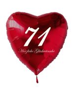 Zum 71. Geburtstag, roter Herzluftballon mit Helium