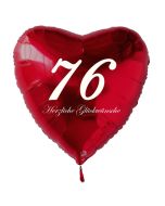 Zum 76. Geburtstag, roter Herzluftballon mit Helium