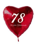 Zum 78. Geburtstag, roter Herzluftballon mit Helium