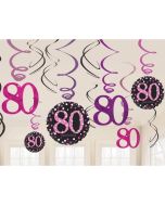 Dekoration zum 80. Geburtstag, Zahlenwirbler Pink Celebration