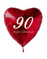 Zum 90. Geburtstag, roter Herzluftballon mit Helium