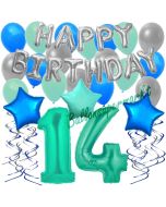 14. Geburtstag Dekorations-Set mit Ballons Happy Birthday Aquamarin, 34 Teile
