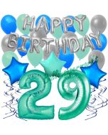 29. Geburtstag Dekorations-Set mit Ballons Happy Birthday Aquamarin, 34 Teile