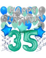 35. Geburtstag Dekorations-Set mit Ballons Happy Birthday Aquamarin, 34 Teile