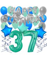 37. Geburtstag Dekorations-Set mit Ballons Happy Birthday Aquamarin, 34 Teile