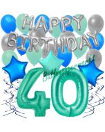40. Geburtstag Dekorations-Set mit Ballons Happy Birthday Aquamarin, 34 Teile