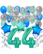 44. Geburtstag Dekorations-Set mit Ballons Happy Birthday Aquamarin, 34 Teile