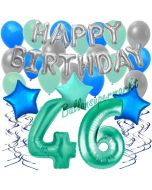 46. Geburtstag Dekorations-Set mit Ballons Happy Birthday Aquamarin, 34 Teile