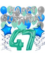 47. Geburtstag Dekorations-Set mit Ballons Happy Birthday Aquamarin, 34 Teile