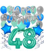 48. Geburtstag Dekorations-Set mit Ballons Happy Birthday Aquamarin, 34 Teile