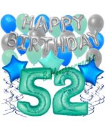 52. Geburtstag Dekorations-Set mit Ballons Happy Birthday Aquamarin, 34 Teile