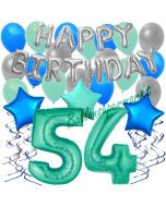54. Geburtstag Dekorations-Set mit Ballons Happy Birthday Aquamarin, 34 Teile