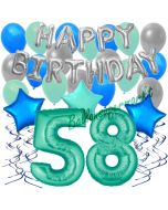 58. Geburtstag Dekorations-Set mit Ballons Happy Birthday Aquamarin, 34 Teile