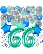 66. Geburtstag Dekorations-Set mit Ballons Happy Birthday Aquamarin, 34 Teile