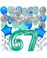 67. Geburtstag Dekorations-Set mit Ballons Happy Birthday Aquamarin, 34 Teile