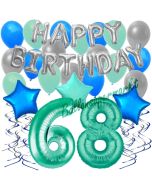 68. Geburtstag Dekorations-Set mit Ballons Happy Birthday Aquamarin, 34 Teile