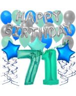 71. Geburtstag Dekorations-Set mit Ballons Happy Birthday Aquamarin, 34 Teile