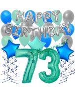 73. Geburtstag Dekorations-Set mit Ballons Happy Birthday Aquamarin, 34 Teile